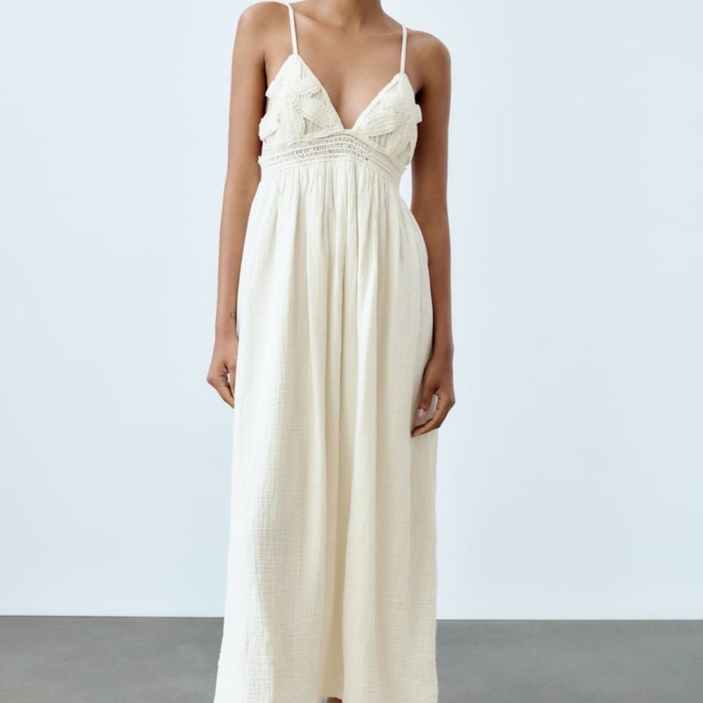 NWT ECRU CROCHET MIDI DRESS